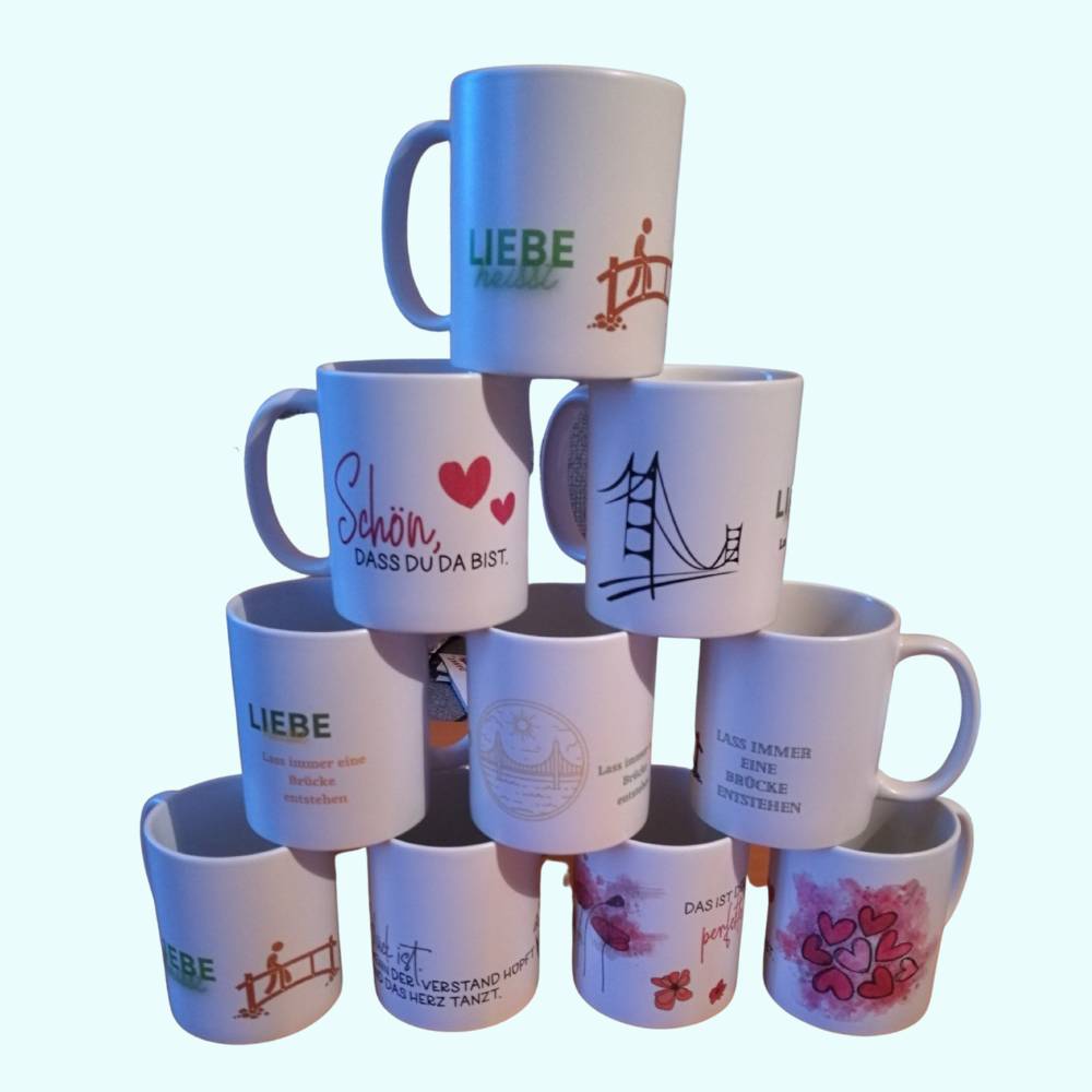 Kaffee-Tasse mit Spruch zum Thema Liebe und Brücken bauen,Tasse zum Verschenken