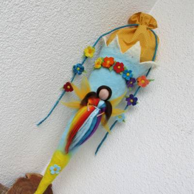 Schultüte gefilzt Filzschultüte mit Elfe Regenbogen
