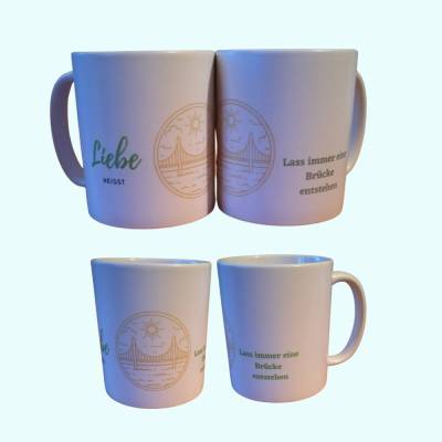 Kaffee-Tasse mit Spruch – Liebe & Brücken bauen – Geschenkidee, spülmaschinenfest