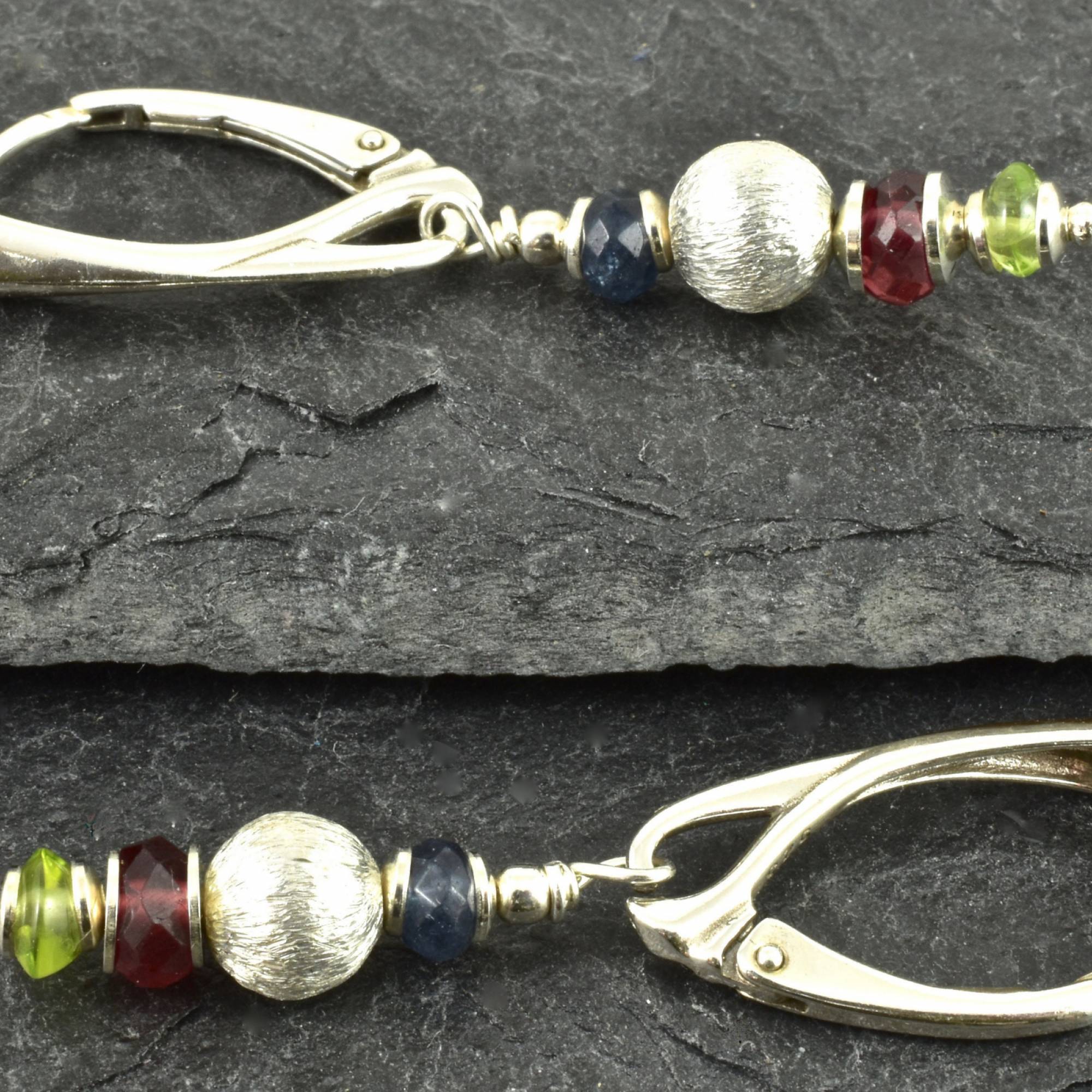 Ohrringe aus Sterlingsilber mit Peridot, granat, Iolith,Ohrringe silber, Ohrschmuck mit Edelsteinen,925er Silber,grün,ro