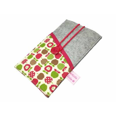 Handyhülle Mini Apfel Merino Wollfilz Filz / Baumwollstoff, Maßanfertigung bis max. 6,9" Smartphones
