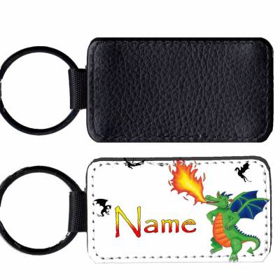 Kunstleder Schlüsselanhänger Name grüner Drache / personalisierbar