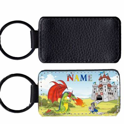Kunstleder Schlüsselanhänger mit Name/ Ritter / personalisierbar / Burg / Schloß / Drache