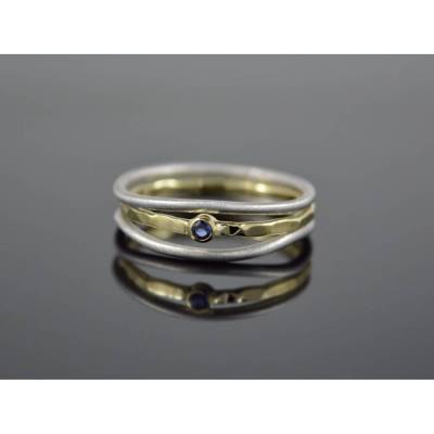 Ringset "Minimalistic Trio Silber-Gold Saphir " 925er Silber, 585er Gold