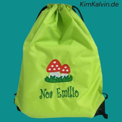 Turnbeutel mit Motiv * Fliegenpilze *  (#52) + Namen / Wäschebeutel bestickt