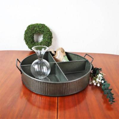 Deko Tablett Metall rund Landhausdeko, Blumenschale