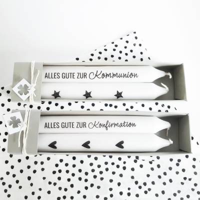 Kerzen Set zur Kommunion oder Konfirmation | Spruch | Alles Gute | Geschenk | Tischdeko | inklusive Verpackung