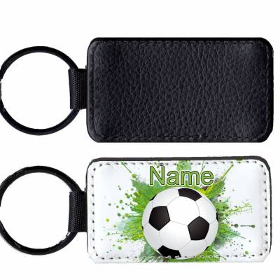 Kunstleder Schlüsselanhänger mit Name / Fußball / personalisierbar