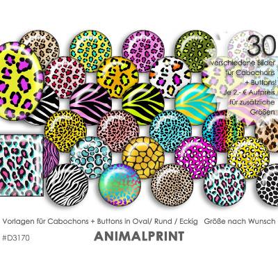 ANIMALPRINT 30 Cabochonvorlagen Cabochon Vorlagen digital Download Buttonvorlagen Bilder für Schmuck Cabochon Button