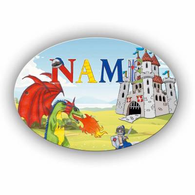 Türschild Motiv Ritter mit Name / personalisierbar / Ritter / Drache / Burg / Schloß