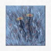 Original Gemälde Blumen im Frost | Wandkunst grau silber gold| 30x30 cm | Acrylbild als Unikat | moderne Kunst