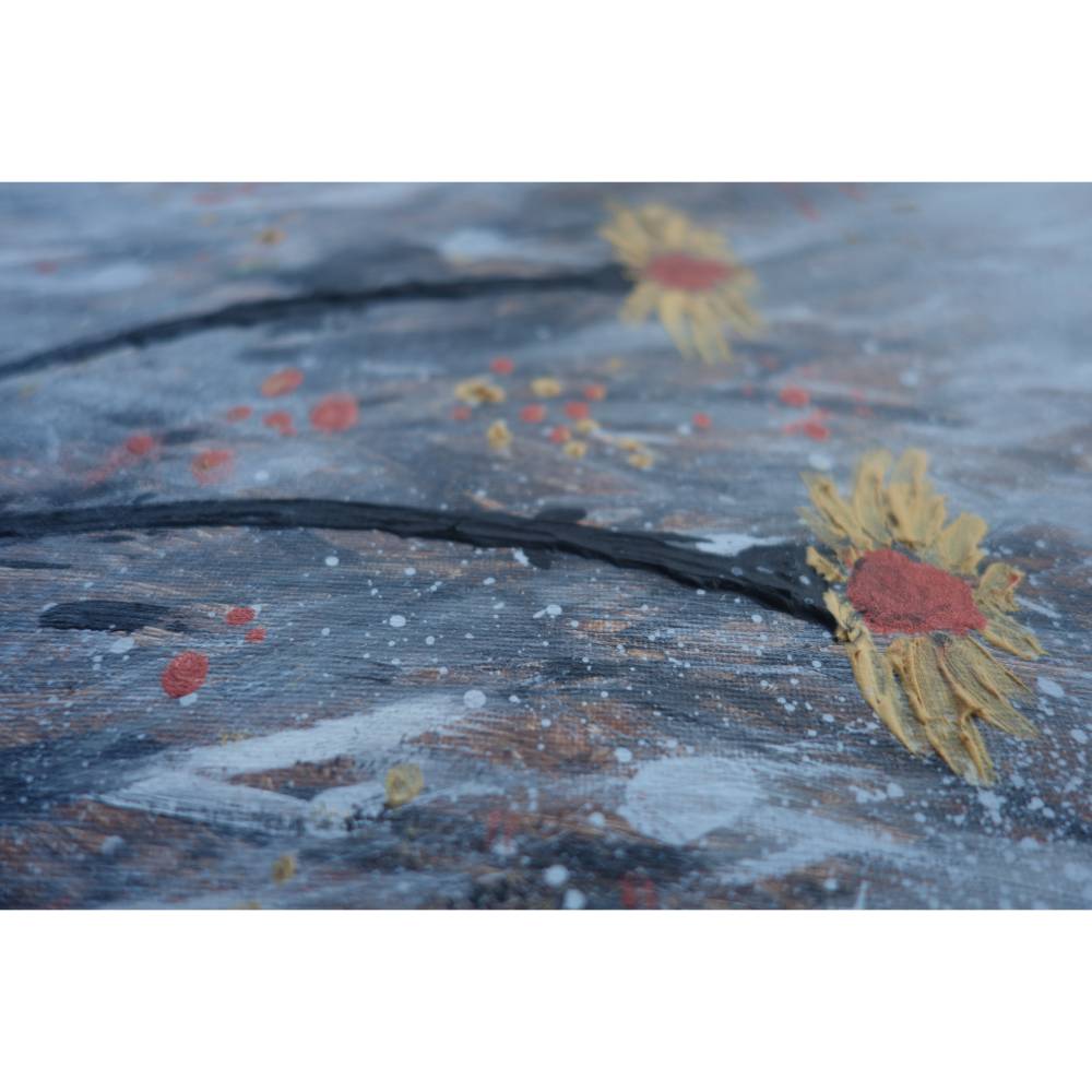 Original Gemälde Blumen im Frost | Wandkunst grau silber gold| 30x30 cm | Acrylbild als Unikat | moderne Kunst Bild 3