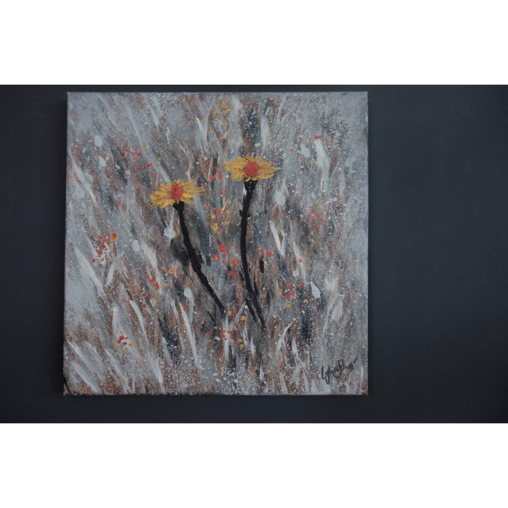 Original Gemälde Blumen im Frost | Wandkunst grau silber gold| 30x30 cm | Acrylbild als Unikat | moderne Kunst Bild 5