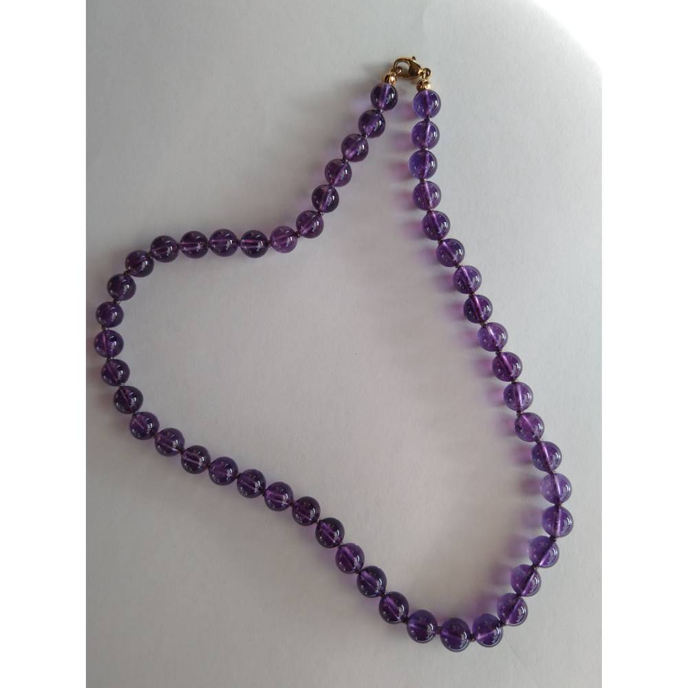 Amethystkugelkette 45 cm – Edelsteinkette mit 8 mm Kugeln & vergoldetem Karabiner Bild 1