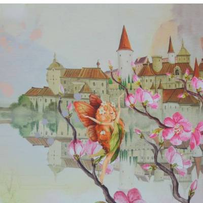 Jersey Panel mit Elfen Schloss Blumenelfen 75 x 150 cm Sommer 22 NEU 3-teilig