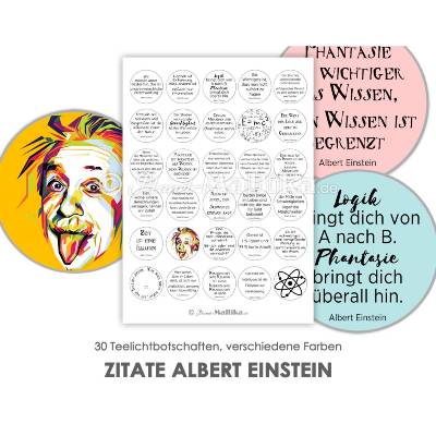 EINSTEIN Zitate Teelicht Vorlagen Bilder für Teelichter digitale Datei zum Selbstausdrucken Glücksteelicht