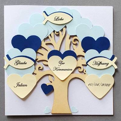 Geldgeschenk zur Kommunion, Karte zur Kommunion Junge,Geschenk Kommunion Junge, Klappkarte, personalisiert