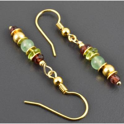 Bunte Edelsteinohrringe mit vergoldetem 925er Silber, Granat, Peridot und Aventurin, Ohrhänger