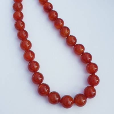 Karneolkugelkette 50 cm – Edelsteinkette mit 12 mm Karneol-Kugeln & Silberverschluss