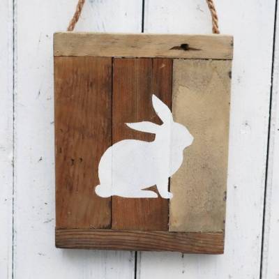 Deko Schild Holz mit Hasenmotiv Floristikdeko