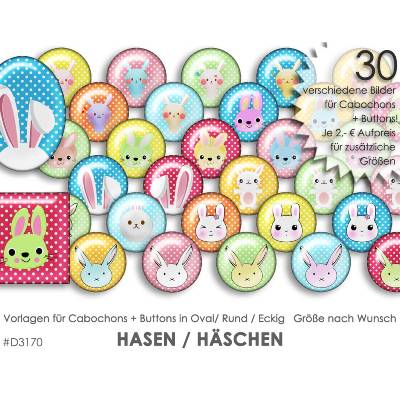 HASEN Kaninchen 30 Cabochonvorlagen Cabochon Vorlagen digital Download Buttonvorlagen Bilder für Schmuck Cabochon Button