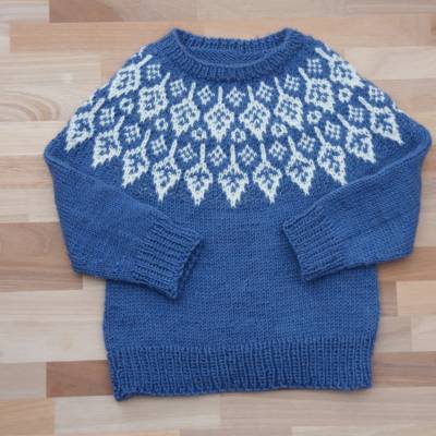 Kinder-Pullover 1-2J handgestrickt Island Art blau-weiß