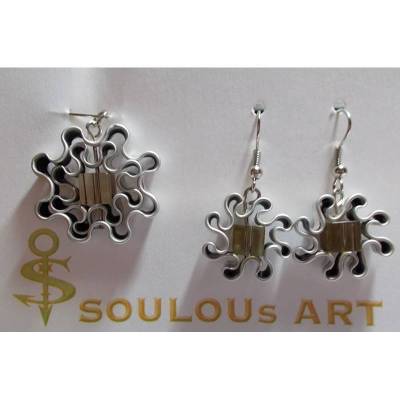 Set An-u.Ohrhänger   SET Blüte  hellbraun Perle Nespresso - Kapsel Schmuck upcycling