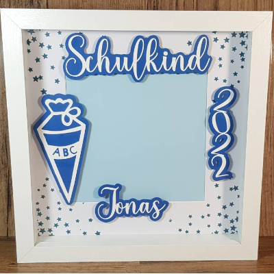 Personalisiertes Geschenk zur Einschulung, Bilderrahmen Schulkind 2022, Junge, originelles Geschenk zum 1. Schultag