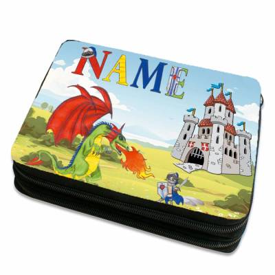 Federmäppchen inkl. Inhalt  Ritter & Drache mit Name / Burg / Schloß / personalisierbar