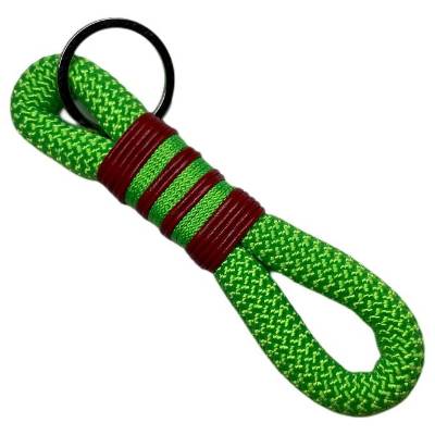 Schlüsselanhänger aus Tau, neongrün mit rotem Leder von AlsterStruppi