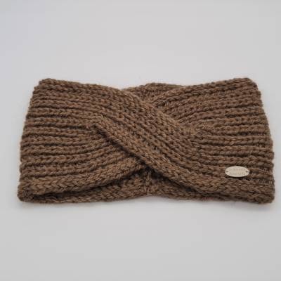 Gestricktes Stirnband in braun, handgestrickt aus 100% Alpaka, einfacher flacher Twist im Stirnbereich, handmade