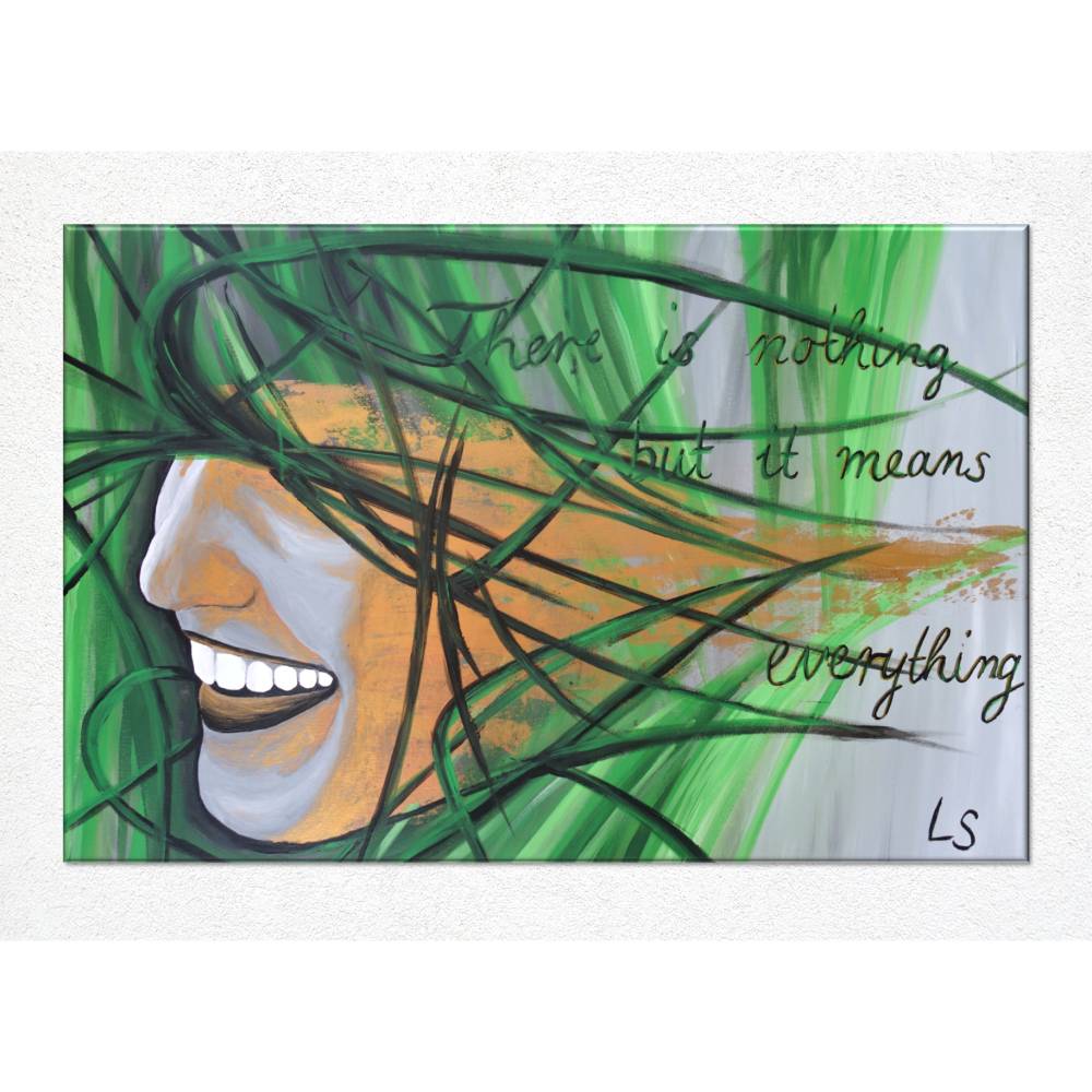 Handgemaltes, abstraktes Wandbild | Acrylbild | original Einzelstück | 90x60 cm | Titel „Hope“ | gold grün grau Bild 1