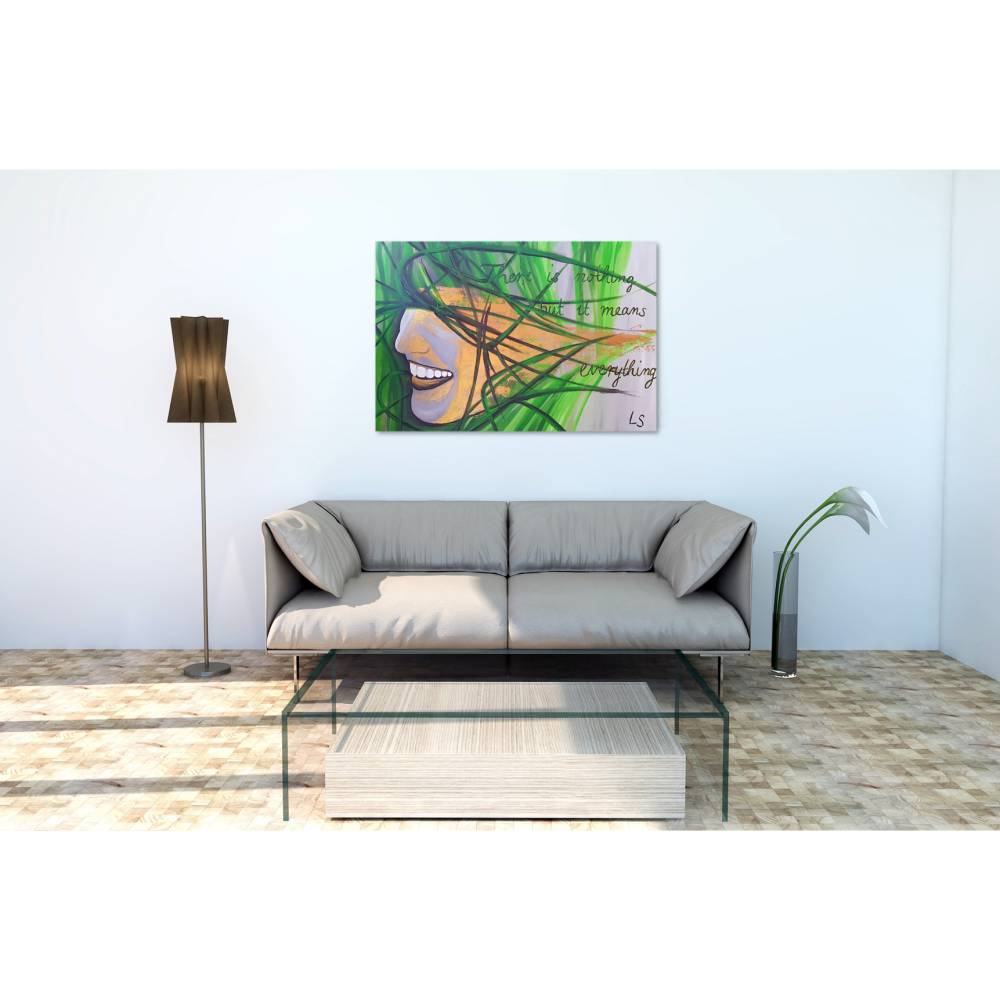 Handgemaltes, abstraktes Wandbild | Acrylbild | original Einzelstück | 90x60 cm | Titel „Hope“ | gold grün grau Bild 2