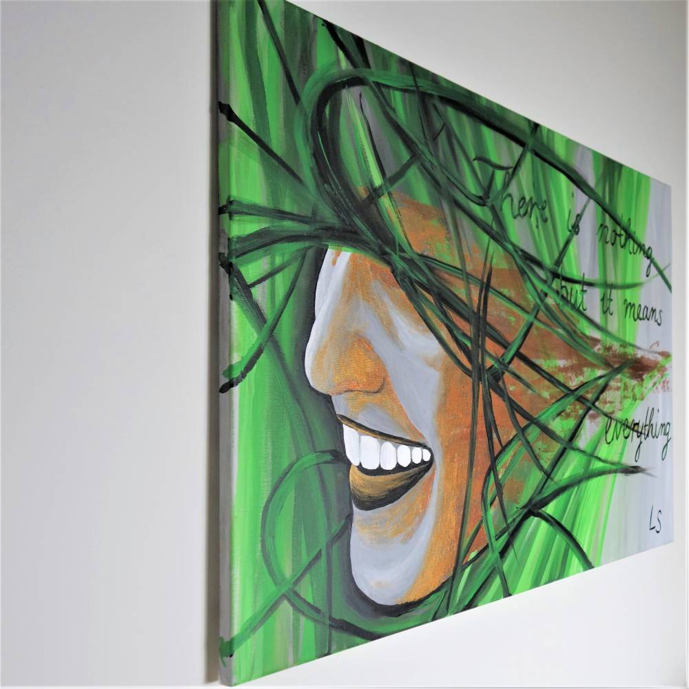 Handgemaltes, abstraktes Wandbild | Acrylbild | original Einzelstück | 90x60 cm | Titel „Hope“ | gold grün grau Bild 5