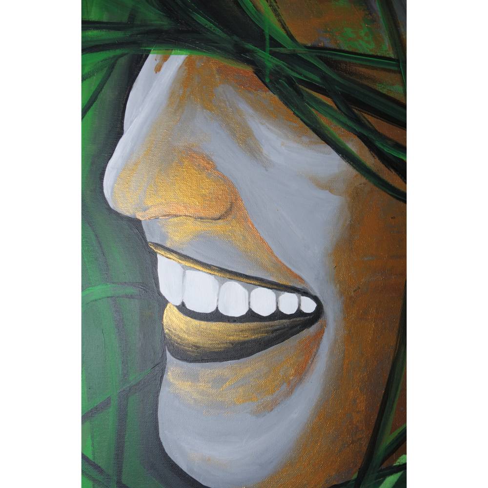 Handgemaltes, abstraktes Wandbild | Acrylbild | original Einzelstück | 90x60 cm | Titel „Hope“ | gold grün grau Bild 6
