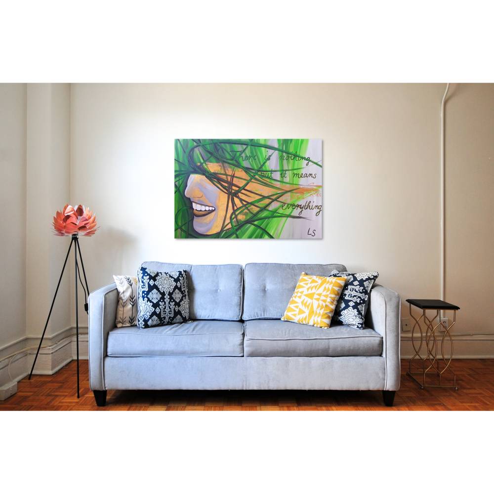 Handgemaltes, abstraktes Wandbild | Acrylbild | original Einzelstück | 90x60 cm | Titel „Hope“ | gold grün grau Bild 7