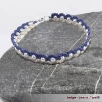 Armband Duett aus zwei Farben Baumwolle und einer Reihe Perlen Verschluss 925er Silber (vergoldet)