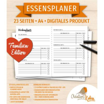 ESSENSPLANER für die ganze Familie mit Einkaufsliste | Plane die Gerichte für die Woche und mach dir eine Einkaufsliste