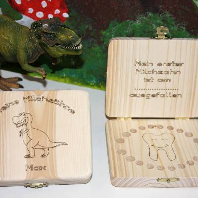 Milchzahnbox aus Holz Dino, personalisiert / Milchzahndose aus Holz / Zahndose / Zahnbox / Holzbox Zähne, Box für Kinder