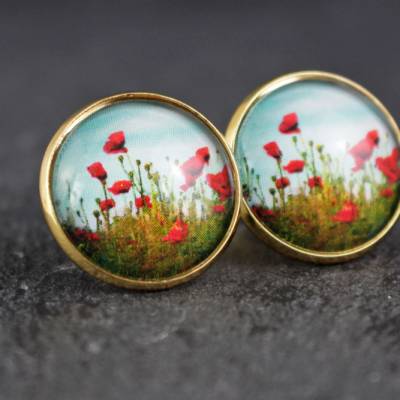Ohrstecker oder Ohrhänger mit Mohnblumen, floral, Natur