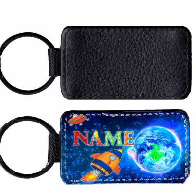 Kunstleder Schlüsselanhänger mit Name/ Rakete / personalisierbar / Weltall / Weltraum / UFO / Planet / Raumsch