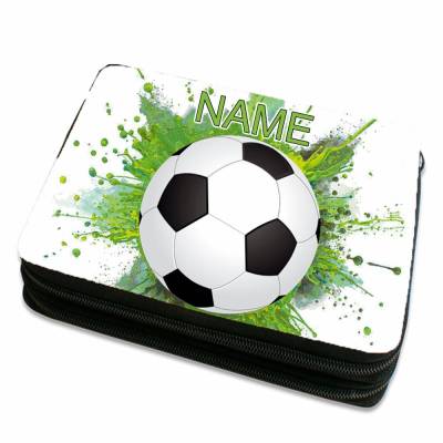 Federmäppchen inkl. Inhalt Motiv Fußball mit Name / personalisierbar
