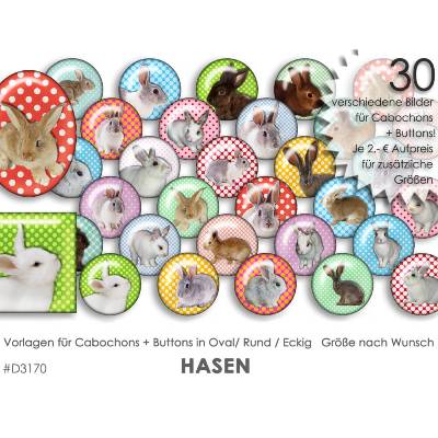 HASEN Kaninchen 30 Cabochonvorlagen Cabochon Vorlagen digital Download Buttonvorlagen Bilder für Schmuck Cabochon Button