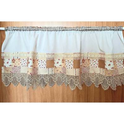Kurzgardine, Scheibengardine, Landhausstil, beige,weiß, Rosen