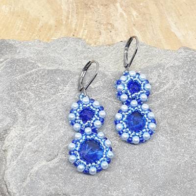 Ohrringe mit safirblau | je zwei Kreise | hellblaue Rundperlen | 5cm |Edelstahl-Klapphaken | Geschenk