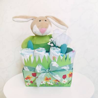 Kleines Windelgeschenk Hase zur Geburt