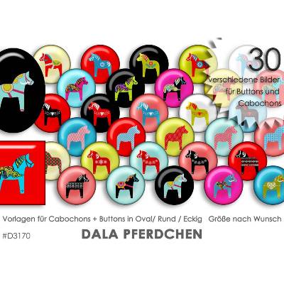 DALA Pferdchen 30 Cabochonvorlagen Cabochon Vorlagen digital Download Buttonvorlagen Bilder für Schmuck Cabochon Buttons