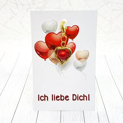 Herz Anhänger goldfarben mit schimmernder 3D Perle in Rot – Geschenkidee