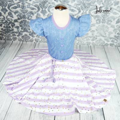 Drehkleid - Kleid mit Drehrock Jeanslook Glitzer Streifen Flieder