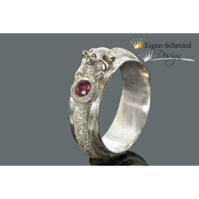 Goldschmiede Froschring "Little Harry with stone", 925er Sterling Silber, Silberring handmade, Ring mit Frosch